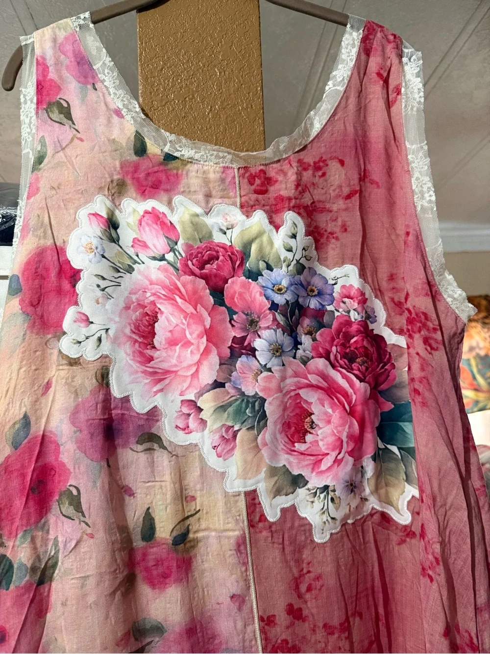 NEW Pink Floral Lace-Trim Maxi Dress — Romantic Sleeveless Gown Size 2X BRB SL - Picture 7 of 14